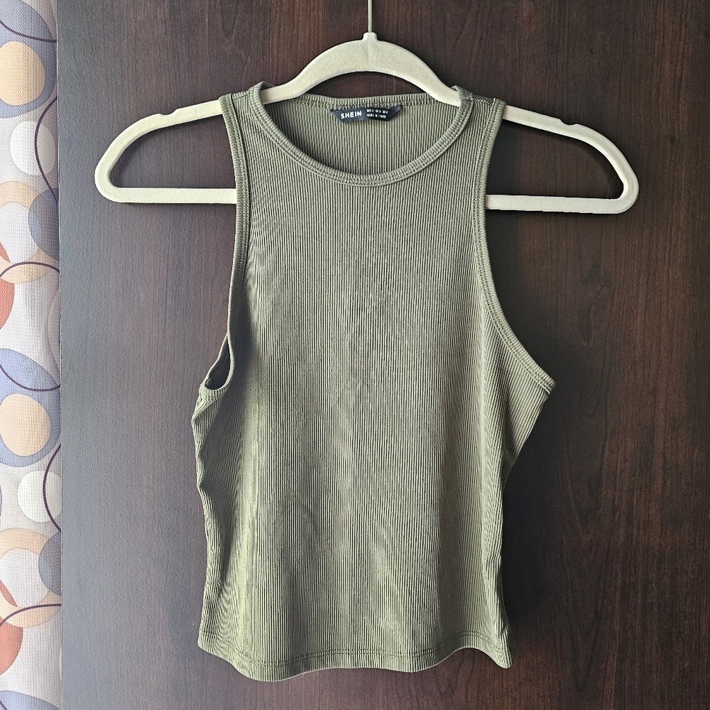 SHEIN Olive Green Ribbed Tank Top Size Small